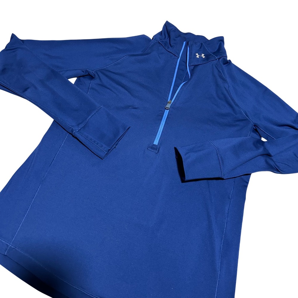 Under Armour 1/4 Zip Pullover Women Medium Blue ColdGear Thumbholes 1359
